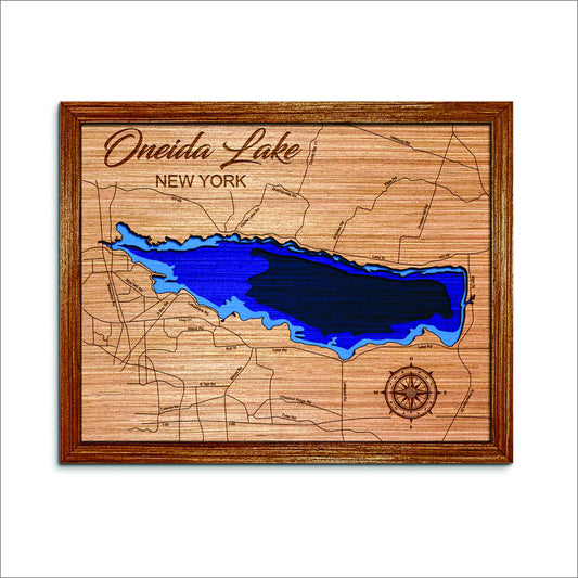 Oneida Lake, New York Depth Map - Any Lake, Pond, or Reservoir - Unique Home Decor, Wall Art