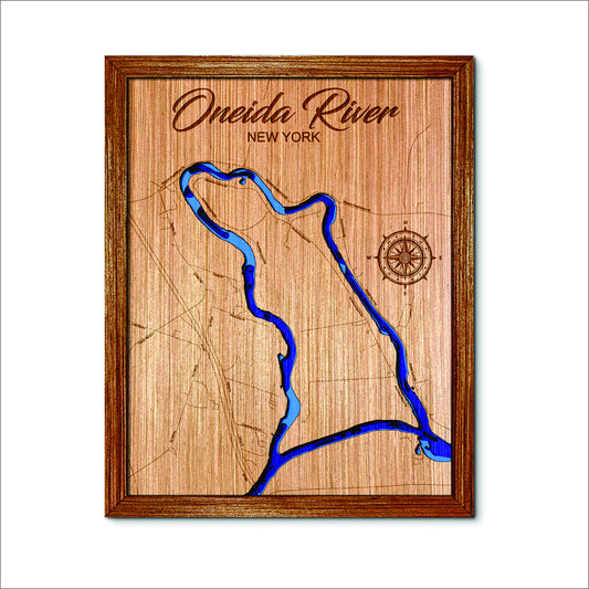 Oneida River, New York Depth Map - Any Lake, Pond, or Reservoir, Home Decor, Wall Art, Wall Decor