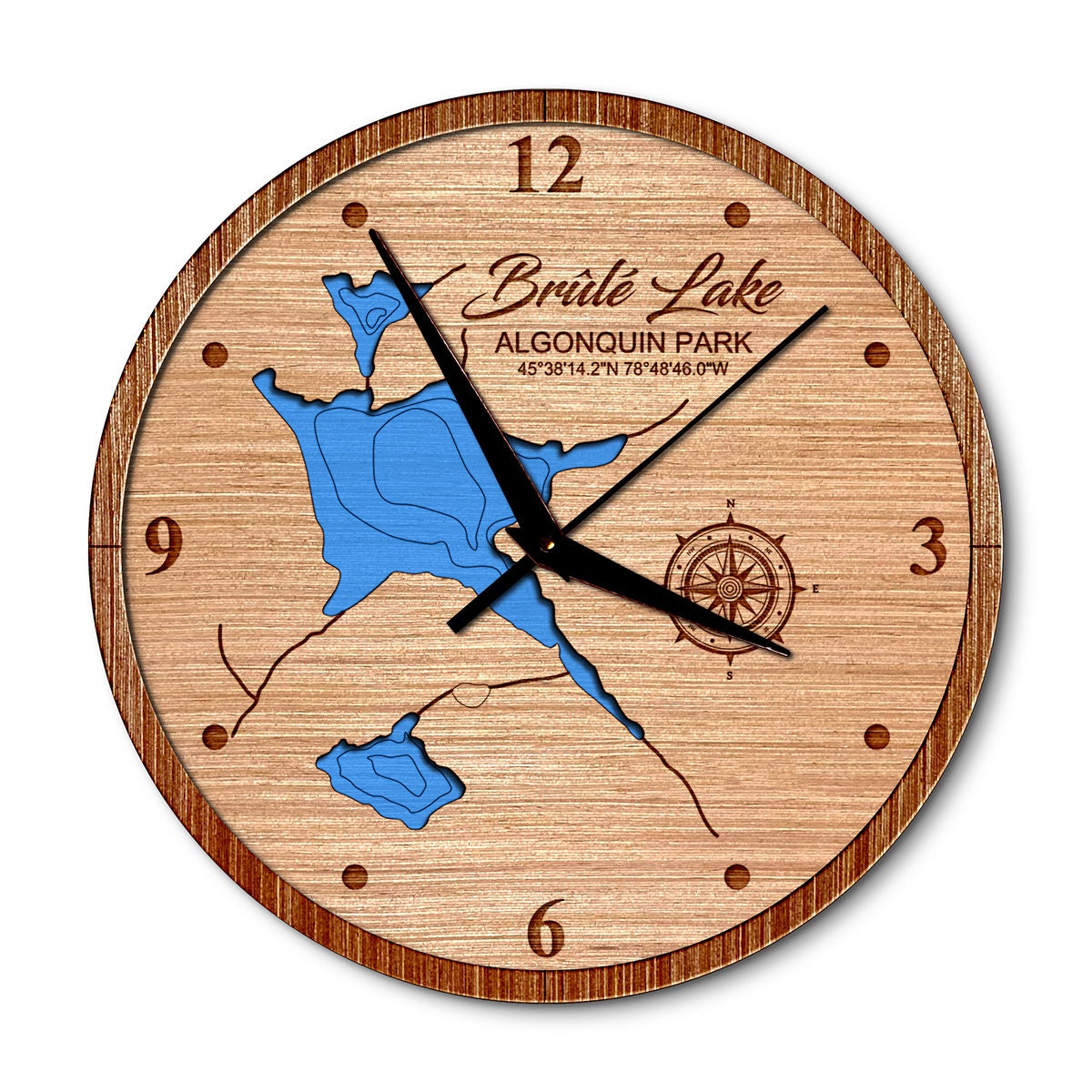 Brule Lake, Ontario Canada 14in Layered Map Clock - Any Lake, Pond, or Reservoir - Unique Home Decor