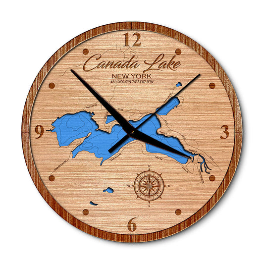 Canada Lake, New York 14in Layered Map Clock - Any Lake, Pond, or Reservoir - Unique Home Decor