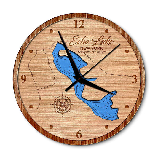 Echo Lake in Boonville, New York 14in Layered Map Clock - Any Lake, Pond, or Reservoir - Unique Home Decor