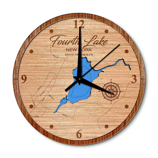 Fourth Lake in (Warren County) New York 14in Layered Map Clock - Any Lake, Pond, or Reservoir - Unique Home Decor
