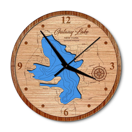 Galway Lake,  New York 14in Layered Map Clock - Any Lake, Pond, or Reservoir - Unique Home Decor