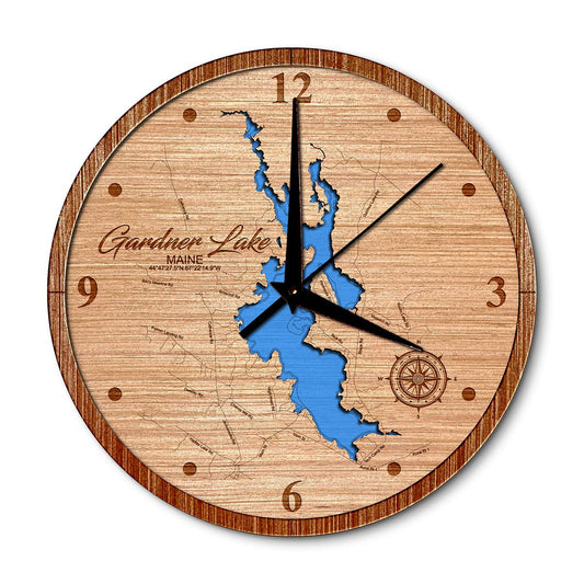 Gardner Lake, Maine 14in Layered Map Clock - Any Lake, Pond, or Reservoir - Unique Home Decor