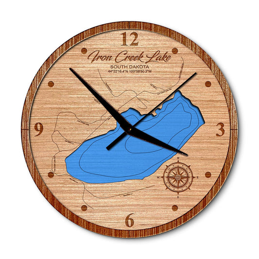 Iron Creek Lake, South Dakota 14in Layered Map Clock - Any Lake, Pond, or Reservoir - Unique Home Decor