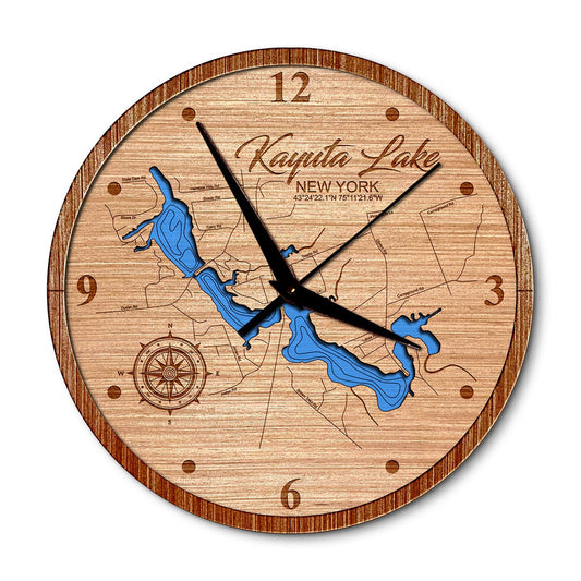 Kayuta Lake, New York 14in Layered Map Clock - Any Lake, Pond, or Reservoir - Unique Home Decor