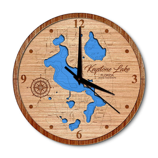 Keystone Lake, Florida 14in Layered Map Clock - Any Lake, Pond, or Reservoir - Unique Home Decor