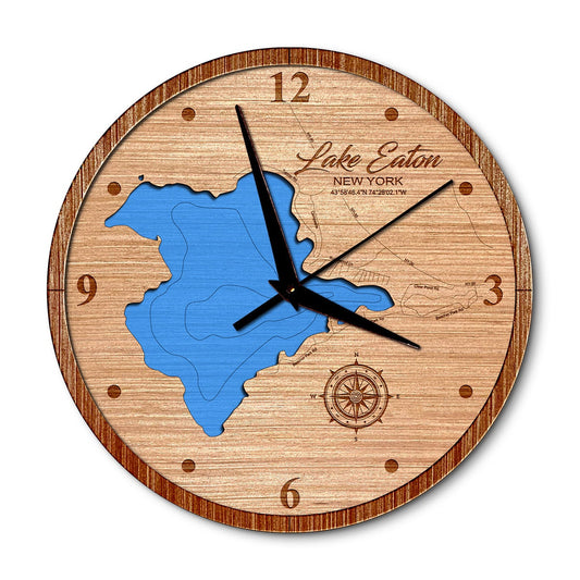 Lake Eaton in Hamilton, New York 14in Layered Map Clock - Any Lake, Pond, or Reservoir - Unique Home Decor