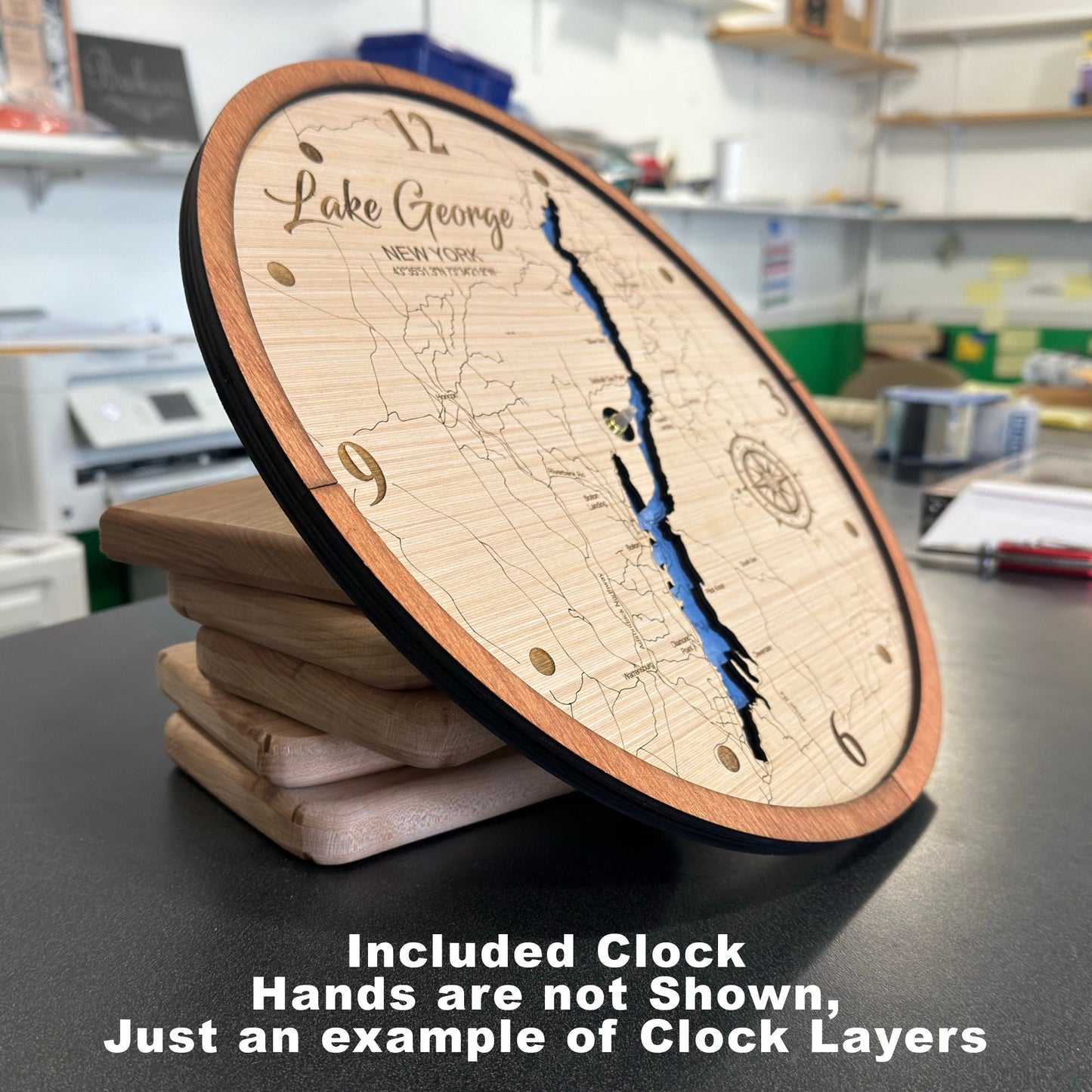 Lake Lanier, Georgia 14in Layered Map Clock - Any Lake, Pond, or Reservoir - Unique Home Decor