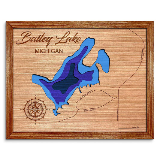 Bailey Lake, Michigan Depth Map - Any Lake, Pond, or Reservoir, Home Decor, Wall Art, wall decor