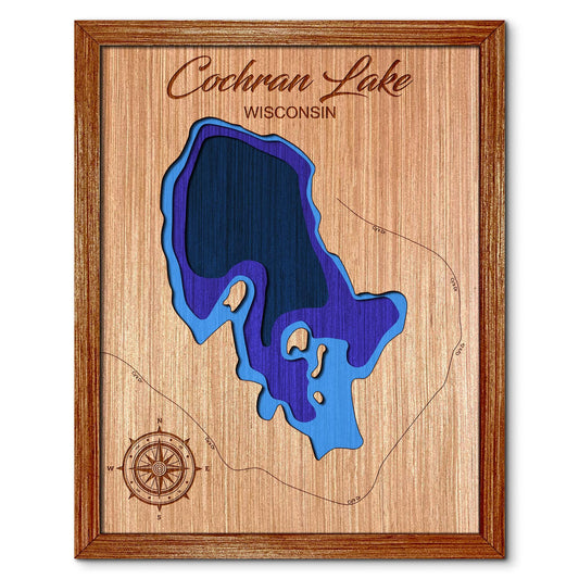 Cochran Lake, Wisconsin Depth Map - Any Lake, Pond, or Reservoir - Unique Home Decor, Wall Art