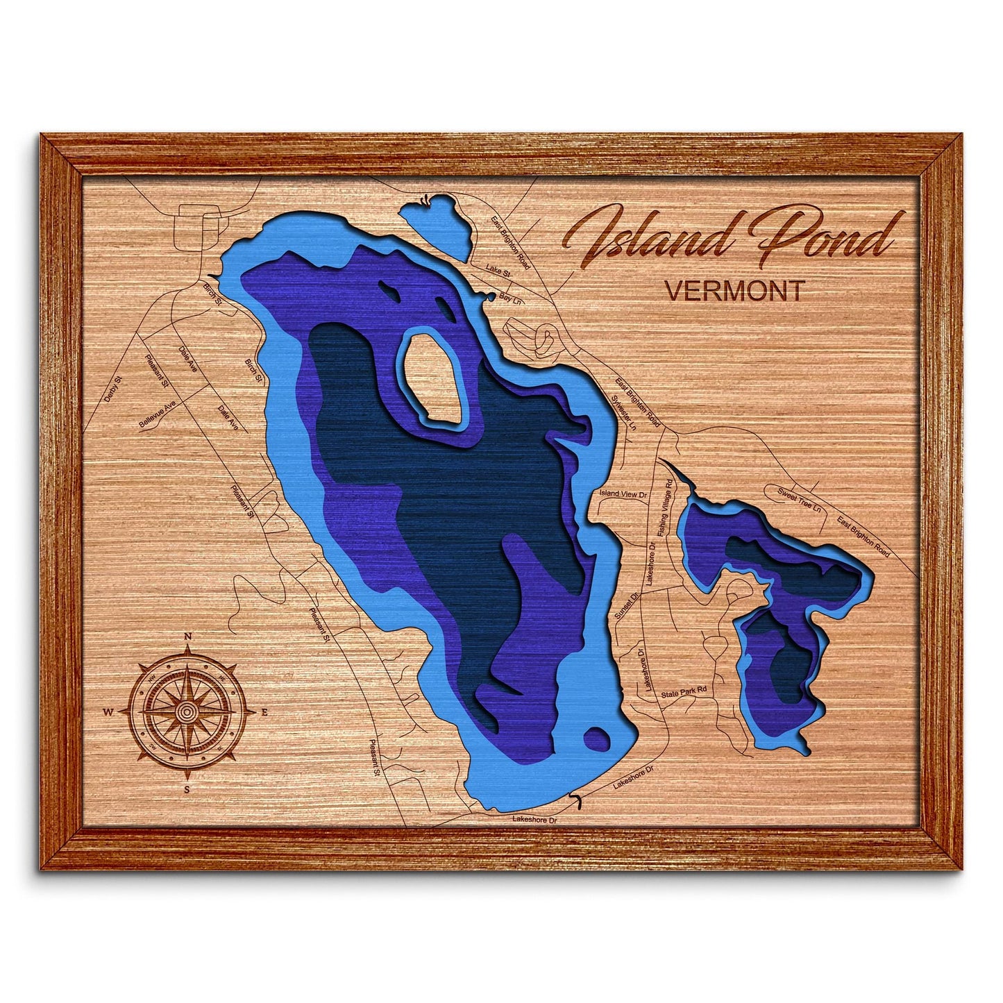 Island Pond, Vermont Depth Map - Any Lake, Pond, or Reservoir - Unique Home Decor, Wall Art