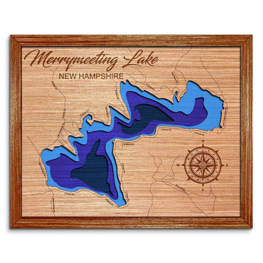 Merrymeeting Lake, New Hampshire Depth Map - Any Lake, Pond, or Reservoir - Unique Home Decor, Wall Art