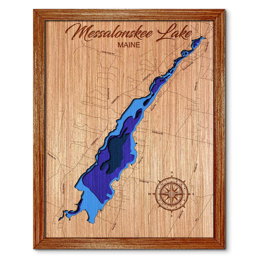 Messalonskee Lake(Snow Pond), Maine Depth Map - Any Lake, Pond, or Reservoir, Home Decor, Wall Art, Wall Decor