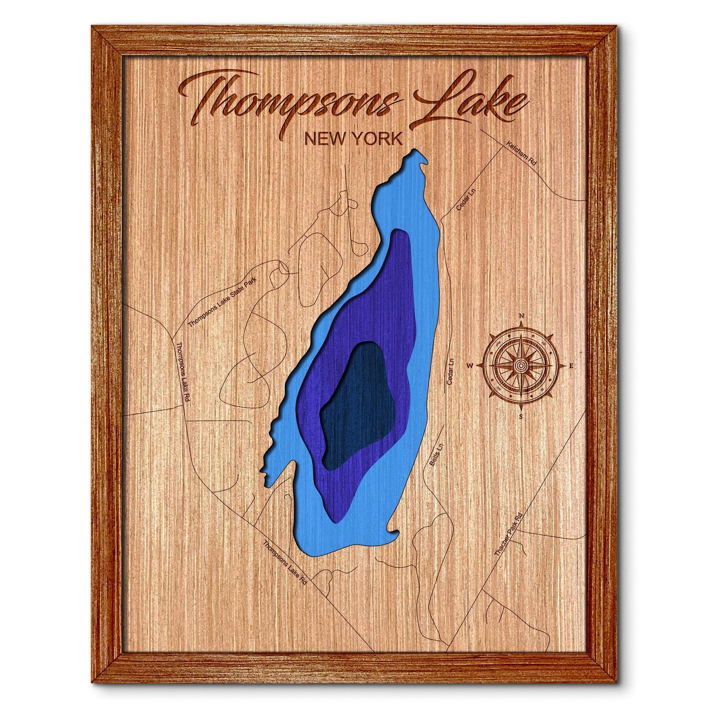 Thompsons Lake, New York Depth Map - Any Lake, Pond, or Reservoir - Unique Home Decor, Wall Art. Wall decor