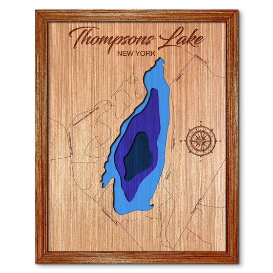 Thompsons Lake, New York Depth Map - Any Lake, Pond, or Reservoir - Unique Home Decor, Wall Art. Wall decor