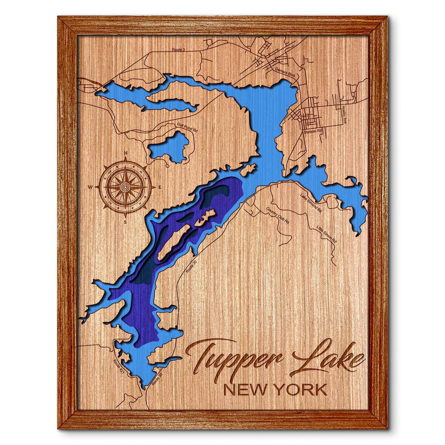 Tupper Lake, New York Depth Map - Any Lake, Pond, or Reservoir - Unique Home Decor, Wall Art