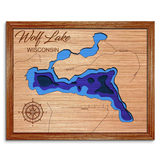 Wolf Lake in Wausaukee, Wisconsin Depth Map - Any Lake, Pond, or Reservoir, Home Decor, Wall Art, Wall Decor
