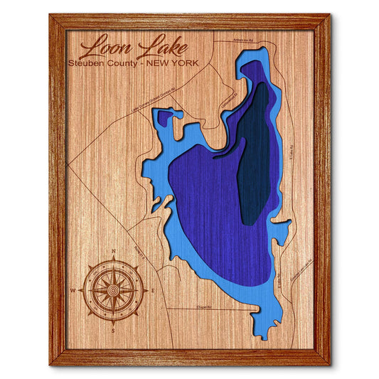 Loon Lake in Steuban County, New York Depth Map - Any Lake, Pond, or Reservoir, Home Decor, Wall Art, Wall Decor