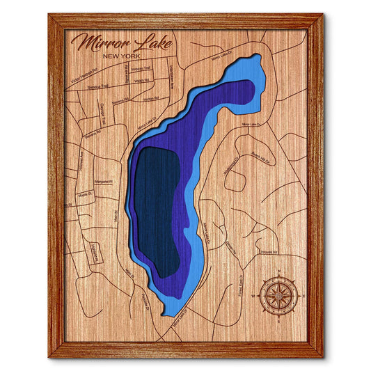 Mirror Lake, New York Depth Map - Any Lake, Pond, or Reservoir, Home Decor, Wall Art, Wall Decor