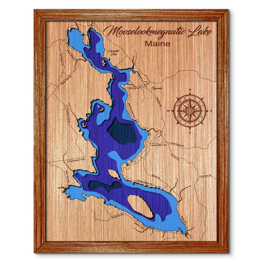 Mooselookmeguntic Lake, Maine Dakota Depth Map - Any Lake, Pond, or Reservoir, Home Decor, Wall Art, Wall Decor