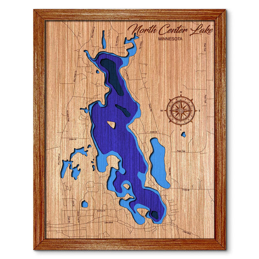 North Center Lake, Minnesota Depth Map - Any Lake, Pond, or Reservoir - Unique Home Decor, Wall Art
