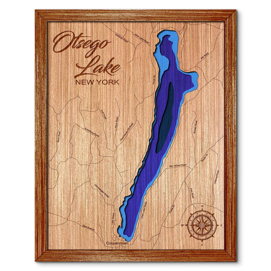 Otsego Lake, New York Depth Map - Any Lake, Pond, or Reservoir, Home Decor, Wall Art, Wall Decor