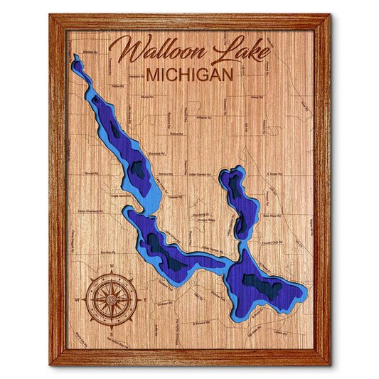 Walloon Lake, Michigan Depth Map - Any Lake, Pond, or Reservoir, Home Decor, Wall Art. Wall Decor