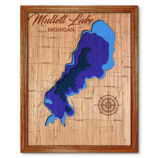 Mullett Lake, Michigan Depth Map - Any Lake, Pond, or Reservoir, Home Decor, Wall Art, Wall Decor