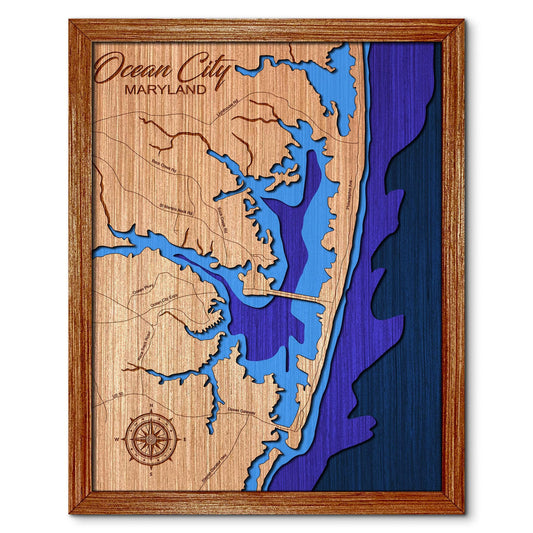 Ocean City, Maryland Depth Map - Any Lake, Pond, or Reservoir, Home Decor, Wall Art, Wall Decor