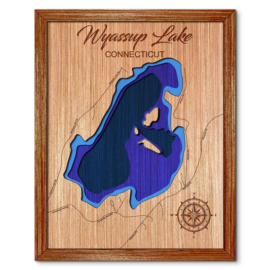 Wyassup Lake, Connecticut Depth Map - Any Lake, Pond, or Reservoir, Home Decor, Wall Art. Wall Decor