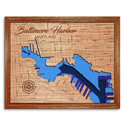 Baltimore Harbor, Maryland Depth Map - Any Lake, Pond, or Reservoir, Home Decor, Wall Art, wall decor