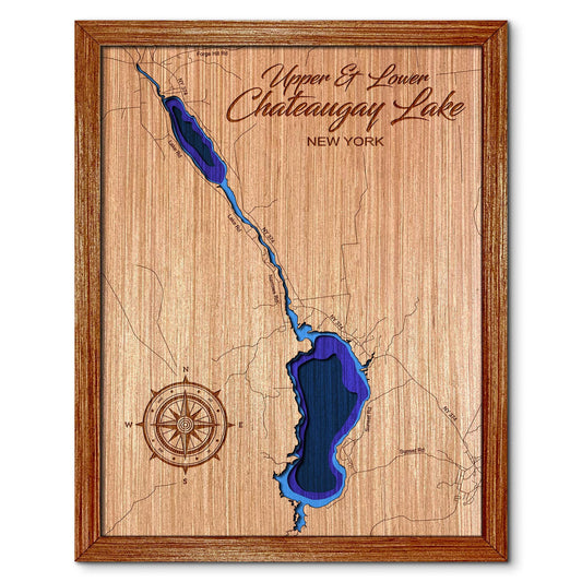 Upper and Lower Chateaugay Lake, New York Map Depth Map - Any Lake, Pond, or Reservoir - Unique Home Decor, Wall Art