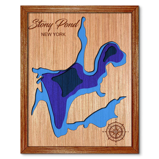 Stony Pond in Minerva, New York Depth Map - Any Lake, Pond, or Reservoir - Unique Home Decor, Wall Art