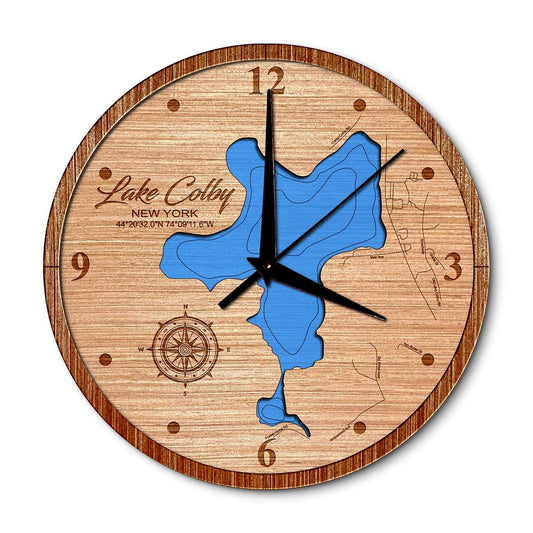 Lake Colby Franklin New York 14in Layered Map Clock - Any Lake, Pond, or Reservoir - Unique Home Decor