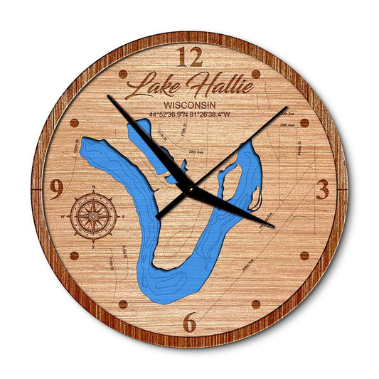 Lake Hallie Wisconsin 14in Layered Map Clock - Any Lake, Pond, or Reservoir - Unique Home Decor