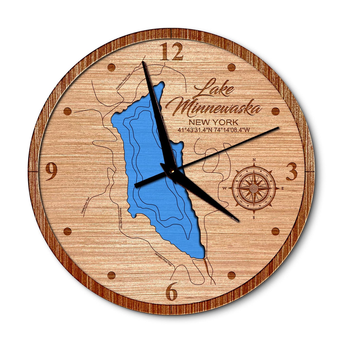 Lake Minnewaska New York 14in Layered Map Clock - Any Lake, Pond, or Reservoir - Unique Home Decor
