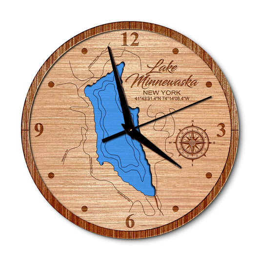 Lake Minnewaska New York 14in Layered Map Clock - Any Lake, Pond, or Reservoir - Unique Home Decor