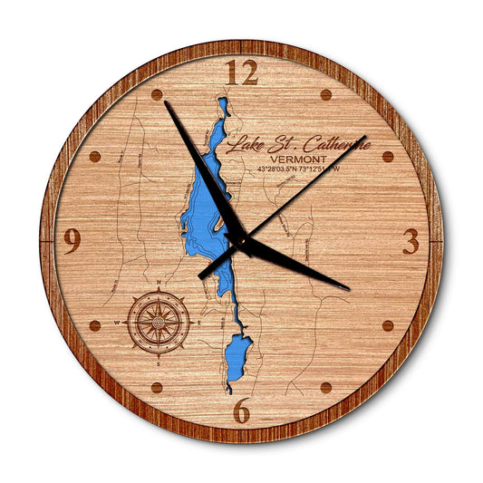 Lake St Catherine Vermont Layered Map Clock - Any Lake, Pond, or Reservoir - Unique Home Decor