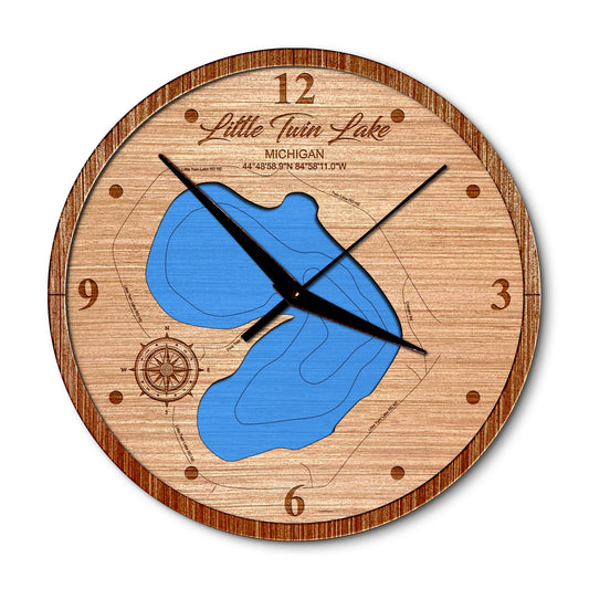 Little Twin Lake Michigan 14in Layered Map Clock - Any Lake, Pond, or Reservoir - Unique Home Decor