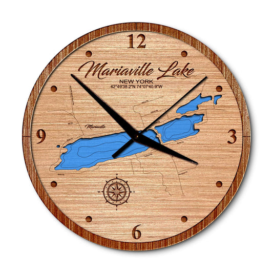 Mariaville Lake New York Layered Map Clock - Any Lake, Pond, or Reservoir - Unique Home Decor