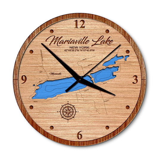 Mariaville Lake New York 14in Layered Map Clock - Any Lake, Pond, or Reservoir - Unique Home Decor