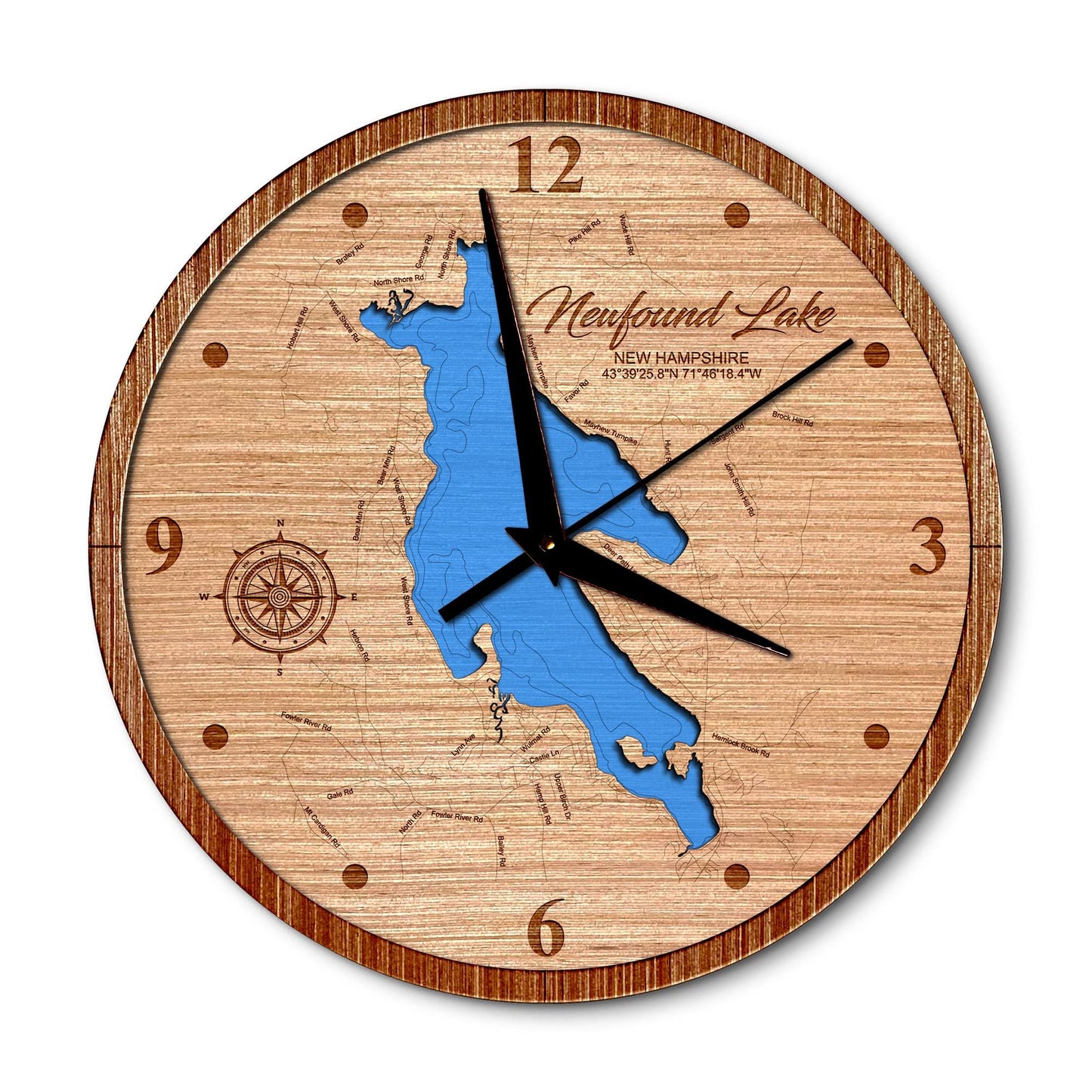 Newfound Lake New Hampshire 14in Layered Map Clock - Any Lake, Pond, or Reservoir - Unique Home Decor