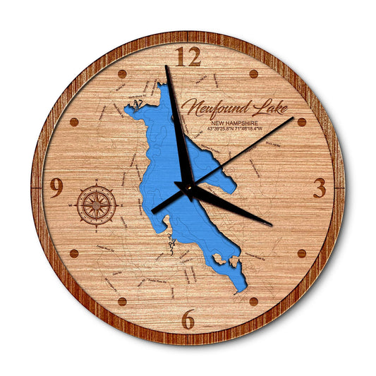 Newfound Lake New Hampshire 14in Layered Map Clock - Any Lake, Pond, or Reservoir - Unique Home Decor