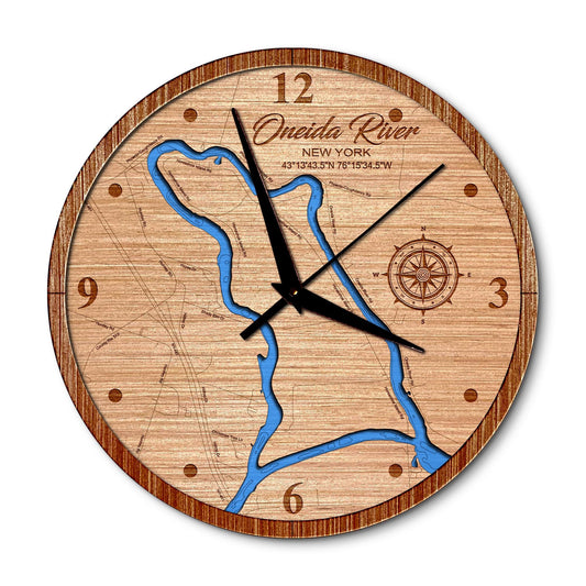 Oneida River New York 14in Layered Map Clock - Any Lake, Pond, or Reservoir - Unique Home Decor