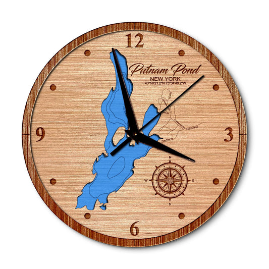 Putnam Pond New York 14in Layered Map Clock - Any Lake, Pond, or Reservoir - Unique Home Decor