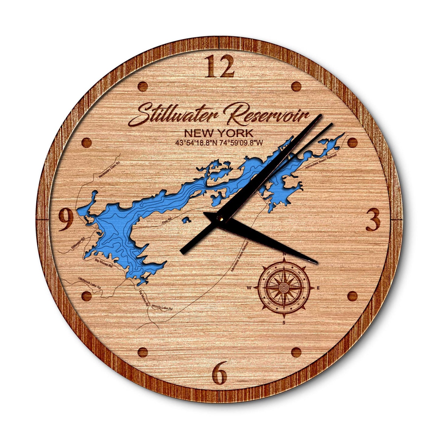 Stillwater Reservoir, New York 14in Layered Map Clock - Any Lake, Pond, or Reservoir - Unique Home Decor
