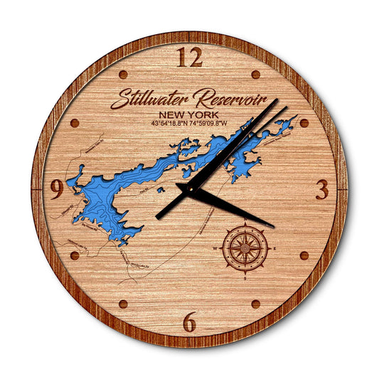 Stillwater Reservoir, New York 14in Layered Map Clock - Any Lake, Pond, or Reservoir - Unique Home Decor