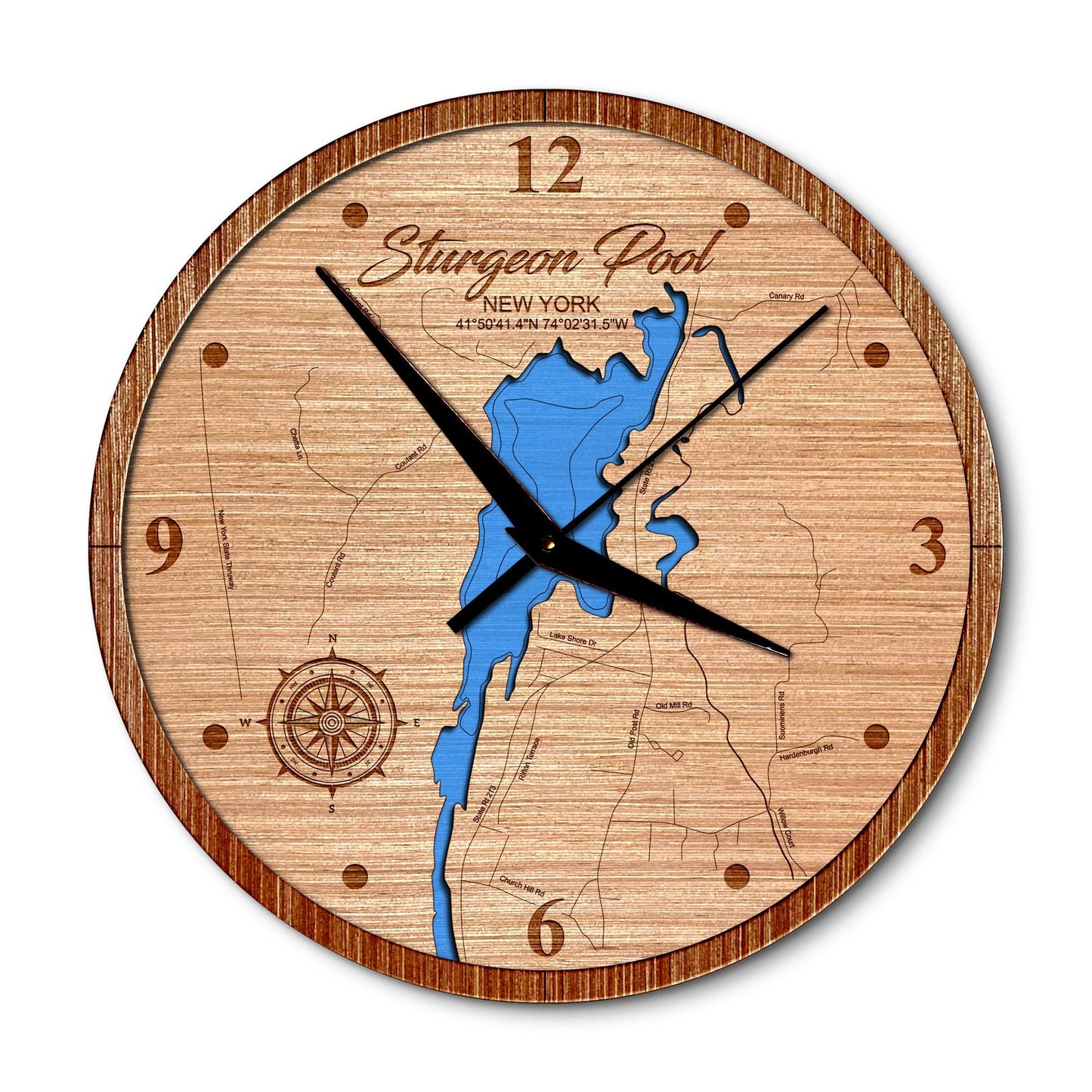 Sturgeon Pool in Rifton New York 14in Layered Map Clock - Any Lake, Pond, or Reservoir - Unique Home Decor