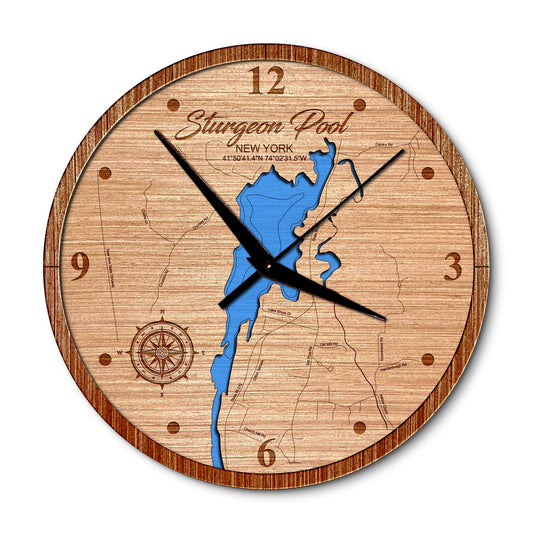 Sturgeon Pool in Rifton New York 14in Layered Map Clock - Any Lake, Pond, or Reservoir - Unique Home Decor